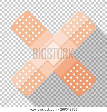 Adhesive Plaster Or Sticking-plaster Icon In Flat Style With Long Shadow On Transparent Background