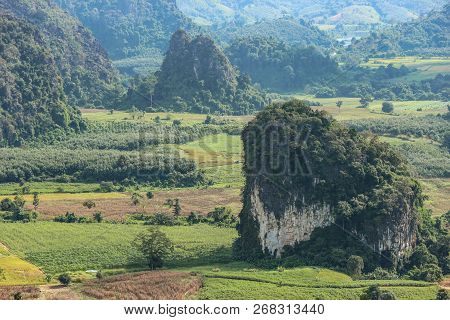 Natural Countryside View Of Phu Lang Ka Mountain At Phayao Thailand.