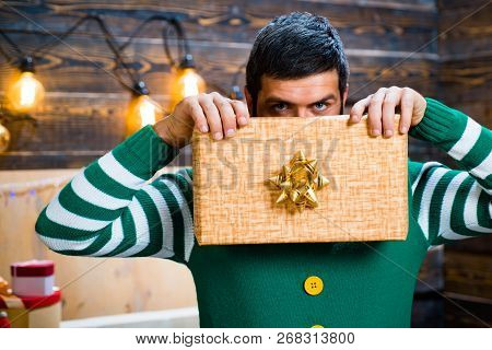 I Want To Give You Your Christmas Present. Christmas Minimal Concept. New Year Presents In Gift Box