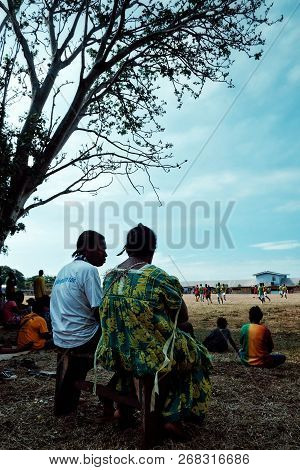 Walarano Village, Malekula Island / Vanuatu - 9 Jul 2016 : Local Villager People Watching A Football