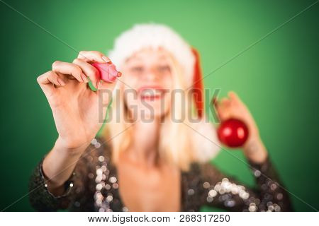 Happy Girl Preparing To Celebrate New Year And Merry Christmas. Christmas, New Year Celebration. Rea