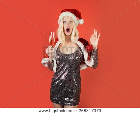 Happy Girl Preparing To Celebrate New Year And Merry Christmas - Celebration Champagne. Christmas, N