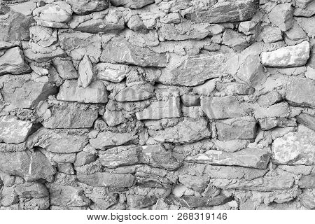 Rock Stone Wall Texture Grunge Background With Vignetted Corners, May Use To Interior Design. Interi
