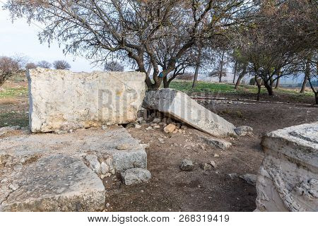The Remains Of The Columns On The Ruins Of The Destroyed Roman Temple, Located In The Fortified City