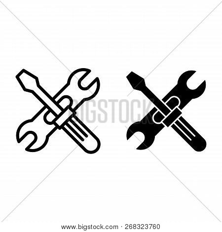 Screwdriwer And Adjustable Wrench Line And Glyph Icon. Repair Vector Illustration Isolated On White.
