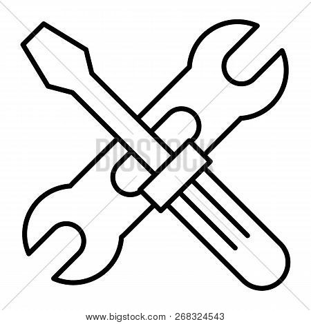 Screwdriwer And Adjustable Wrench Thin Line Icon. Repair Vector Illustration Isolated On White. Scre
