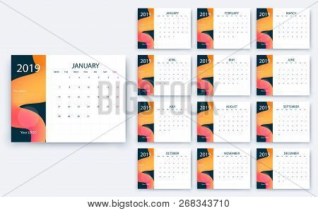Simple Calendar 2019 Yesr, Stock Vector Design Eps10.