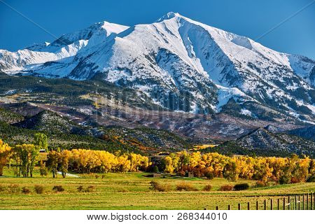 Mount Sopris autumn landscape in Colorado Rocky Mountains, USA. 