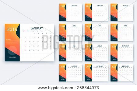 Simple Calendar 2019 Yesr, Stock Vector Design Eps10.