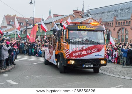 Gdansk, Poland - November 11, 2018: Car For 100th Anniversary Of Regaining Independence By Poland. N