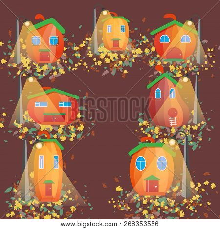 Pumpkin House In The Autumn Forest Illustration
