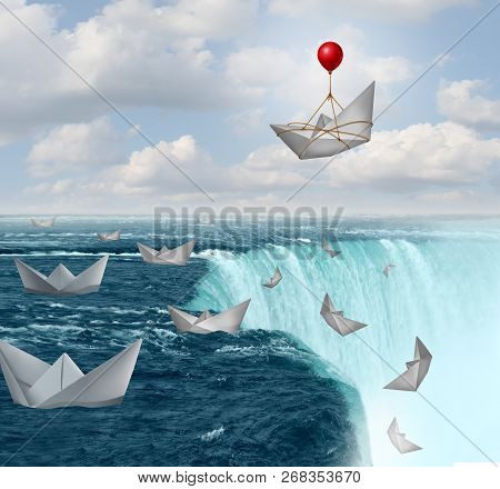 Insurance Protection And Risk Aversion Security Symbol As Paper Boats In Peril With One Saved By A B