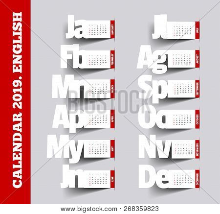 Simple 2019 Calendar. Paper Origami Style. Vector Illustration