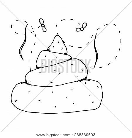 Heap Of Shit With Flying Flies. Vector Illustration Of A Bunch Of Shit. Hand Drawn Shit.