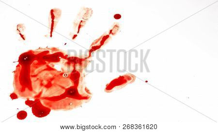 Red Imprint Of The Bloody Palm On A White Background