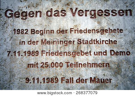 Memorial Plaque To The Peace Prayers For The Reunification In Meiningen Germany 27.october 2018