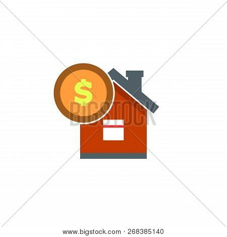 House With Coin Icon Vector. Buying House Icon In Flat Style. Save Money For Buying Home