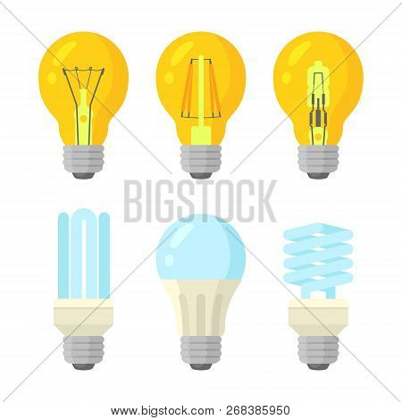 Light Bulbs Flat Style Set. Vector Illustration