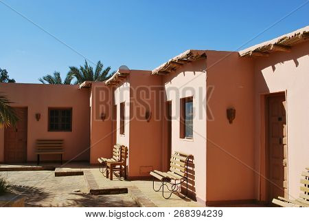Bahariya, Egypt - December 25, 2008: Accommodation Units In The Old Oasis Hotel Complex Beshmo In Ba