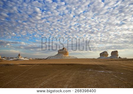 Beautiful Abstract Nature Rock Formations Aka Sculptures In Western White Desert At Dawn, Sahara. Eg