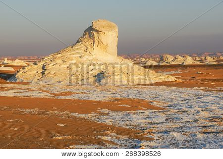 Beautiful Abstract Nature Rock Formations In Western White Desert At Sunrise, Sahara. Egypt