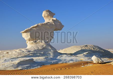 Beautiful Abstract Nature Rock Formations Aka Sculpture Of A Rabbit At Sunset In Western White Deser
