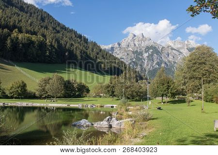 Beautiful Mountain Landscape With Lake Next To Werfenweng In The Salzburger Land