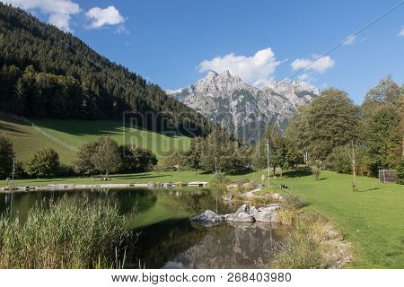 Beautiful Mountain Landscape With Lake Next To Werfenweng In The Salzburger Land