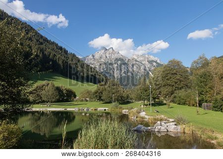 Beautiful Mountain Landscape With Lake Next To Werfenweng In The Salzburger Land