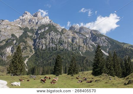 Beautiful Mountain Landscape With Lake Next To Werfenweng In The Salzburger Land