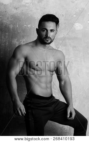 Athlete. Sexy Athlete, Man Or Bodybuilder Posing With Fit Torso, Six Pack, Six Packs, Abs, Ab And Mu