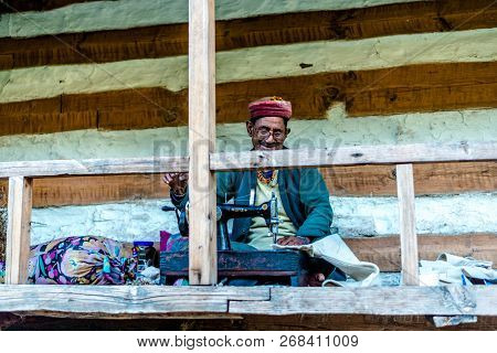 Sankri Range, Uttarakhand, India - October 7, 2018 : A Photo Of Working Old Man In Himalayas -