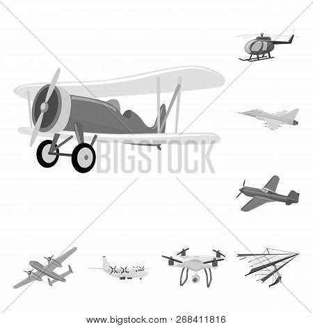 Vector Illustration Of Plane And Transport Sign. Collection Of Plane And Sky Vector Icon For Stock.