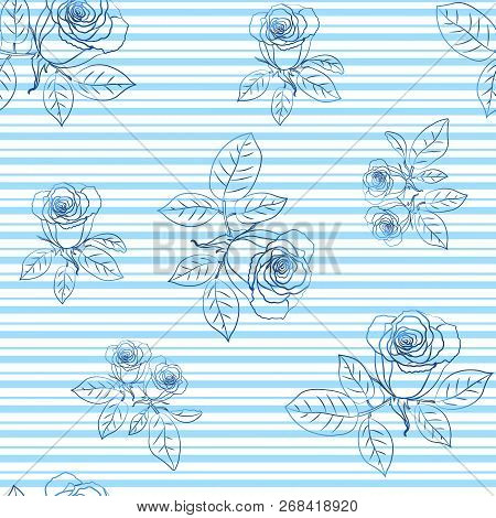 Seamless Pattern With Blue Roses. Vector Illustration