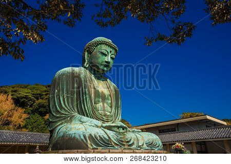 Kamakura, Japan - October 26: The Great Buddha Of Kamakura Monumental Bronze Statue, One Of The Most