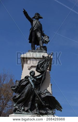 WASHINGTON, DC - April 06, 2018: Bronze Statue of Major General Comte Jean de Rochambeau by Sculptor Fernand Hamar