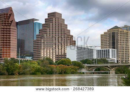 Austin, Texas, November 2018: Austin, Texas, Usa Downtown Skyline On The Colorado River.austin Is Th