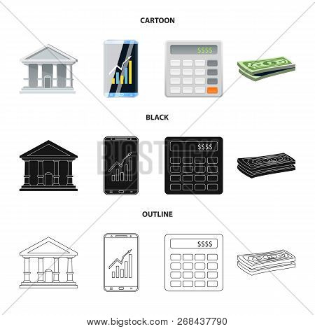 Vector Design Of Bank And Money Sign. Collection Of Bank And Bill Stock Symbol For Web.