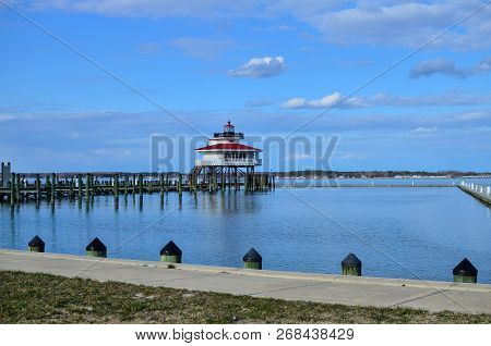 Choptank River Lighthouse In Cambridge Maryland, On Maryland's Eastern Shore Also Known As Delmarva.