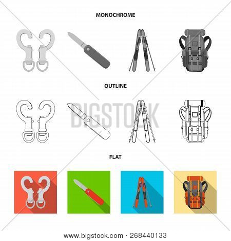 Vector Design Of Mountaineering And Peak Symbol. Set Of Mountaineering And Camp Stock Symbol For Web