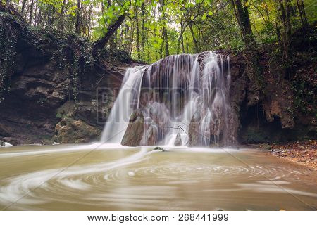 Altube Waterfall In The Gorbea Natural Park, Basque Country, Spain.