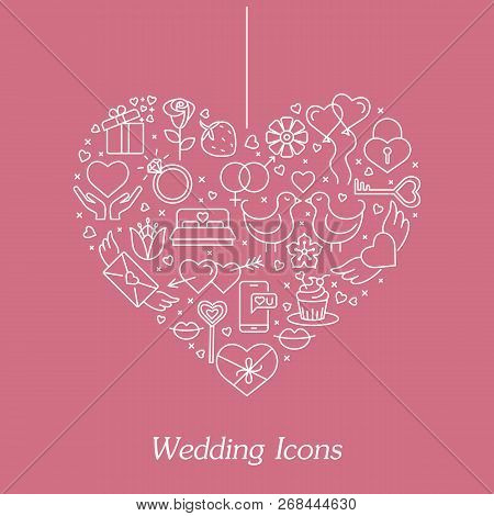 Valentines Day Flat Line Icons Set.present, Balloons, Gift, Cupcake, Love Letter, Balloons, Wingerd 