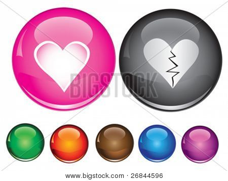 Vector icons com sinal de coração, vazio botão incluído