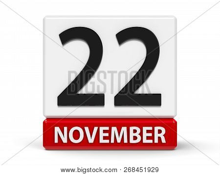 Red And White Calendar Icon From Cubes - The Twenty Second Of November - On A White Table - Lebanese