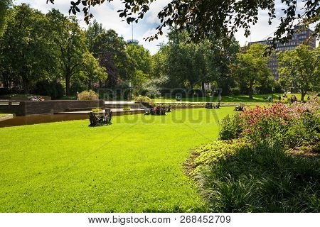 Hamburg, Germany - August 16, 2016 - View Of The Planten Un Blomen Park, The Popular Relaxing And Sp