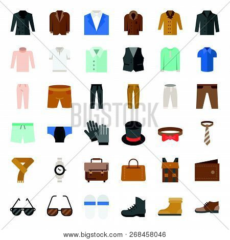 Male Clothes And Accessories Icon Set 3, Flat Design