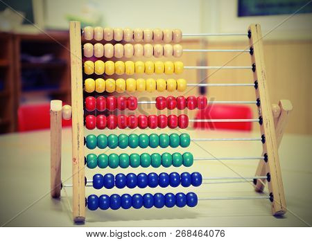 Wooden Abacus In The Classroom With Vintage Effect