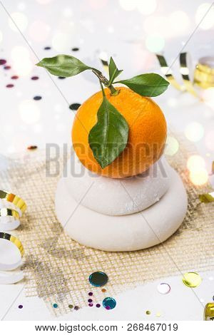 Traditional Japanese Kagami Mochi For New Year Celebration. Sweet Rice Cakes For Luck In New Year