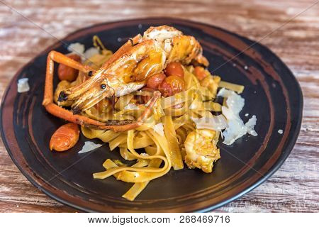 Giant Tiger Prawn Pasta, Italian groumet cuisine