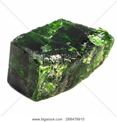 Natural Chrome Diopside Crystal On A White Background